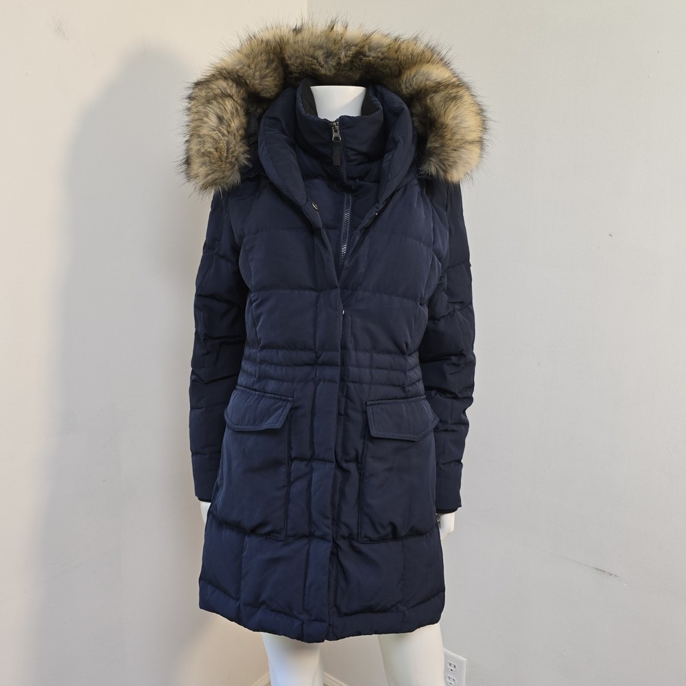 Eddie Bauer Womens Yukon Down Parka Jacket Faux Fur Trim Hood Size L Heavyweight
